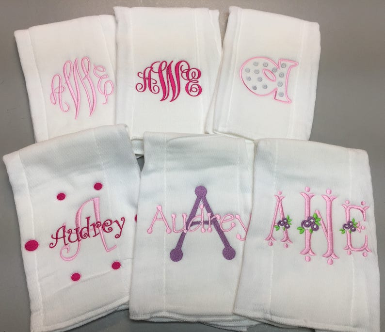 Cloth Diper Set Of 6 Monogrammed Burp Cloths Burp cloth set of 6 Monogrammed burp cloth set of 6 for a girl Burp Cloth Newborn Gift Set