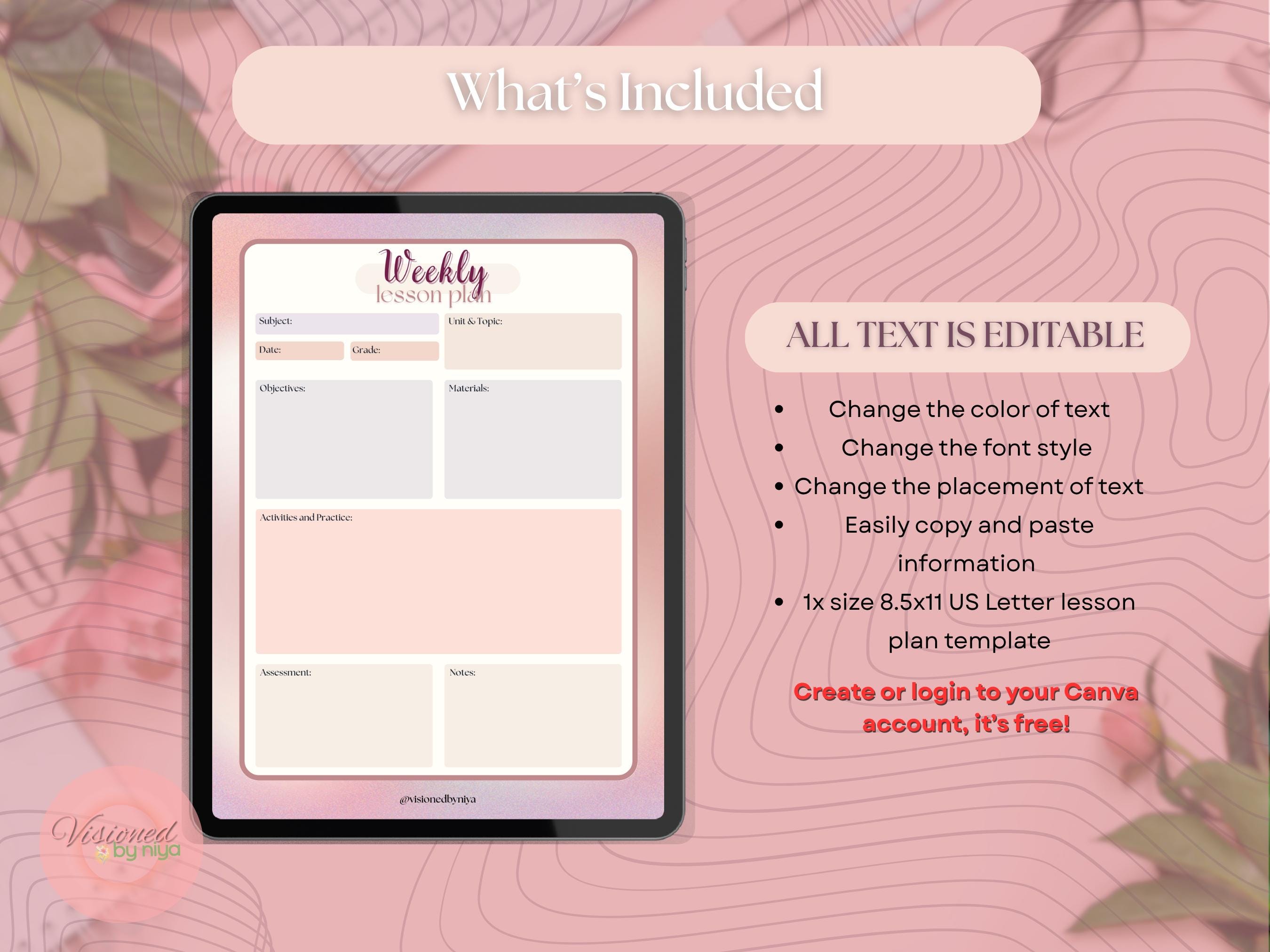 Editable Weekly Lesson Plan Template, Preschool/kindergarten, Pre K ...