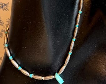 Southwest style sterling silver & turquoise “18 necklace, heshi shells, hook clasp