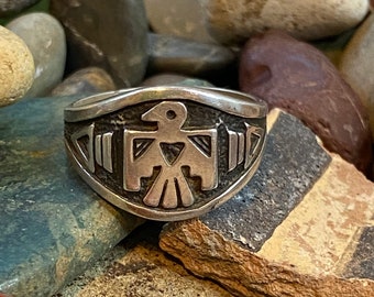 Thunderbird ring, 925 size 6 1/2, Wheeler Mfg., Fred Harvey era, cigar band ring