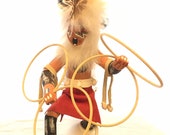 Hopi Kachina Doll, Hoop Dancer signed Largo. Painted wood with leather fur feathers shell