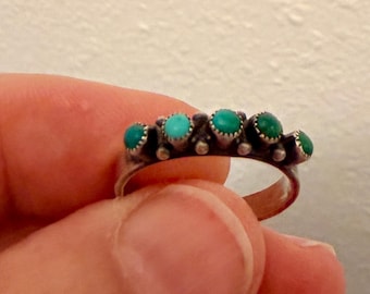 Old Zuni Turquoise Sterling Silver Ring: Snake Eye Stacking Ring, Size 6.25