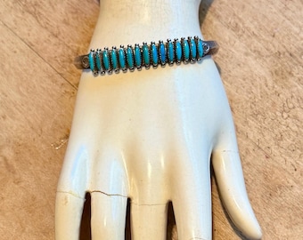 Sterling Silver Zuni Turquoise Needlepoint Cuff, Signed Paloma, Vintage SW Tribal