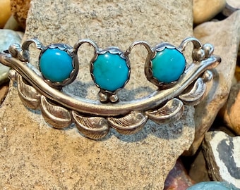 Vintage turquoise & Sterling Silver cuff bracelet, 6” wrist, Southwest Navajo style