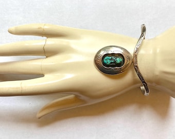 Vintage Sterling Silver Turquoise Cuff Bracelet  “sweater bracelet “