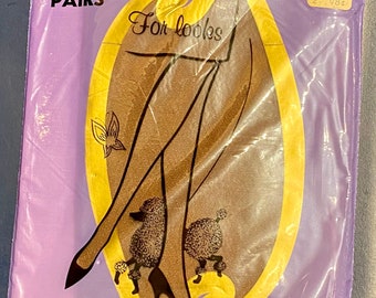 NOS vintage 2-pair seamless nylons, in original packaging. French coffe color, size 9 1/2 , vintage clothes dress up theatrical costume