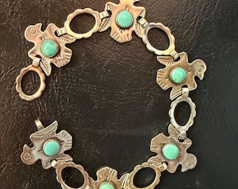 Vintage from the 40s, Thunderbird Sterling Silver link bracelet, 7 inch Bell Trading Post, Native Boho Southwest