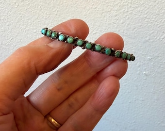 Old Pawn Southwest sterling silver, Zuni style turquoise snake eye setting open cuff bracelet