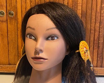 Seed beaded medallion pair of hair ties, Vintage Native American style