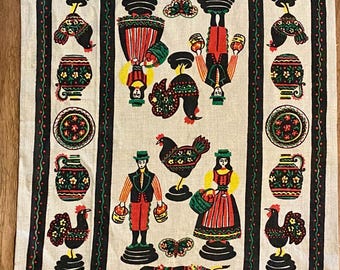 Paño de cocina vintage de arte popular español, lino, 40 x 71 cm, decoración rústica para cocina