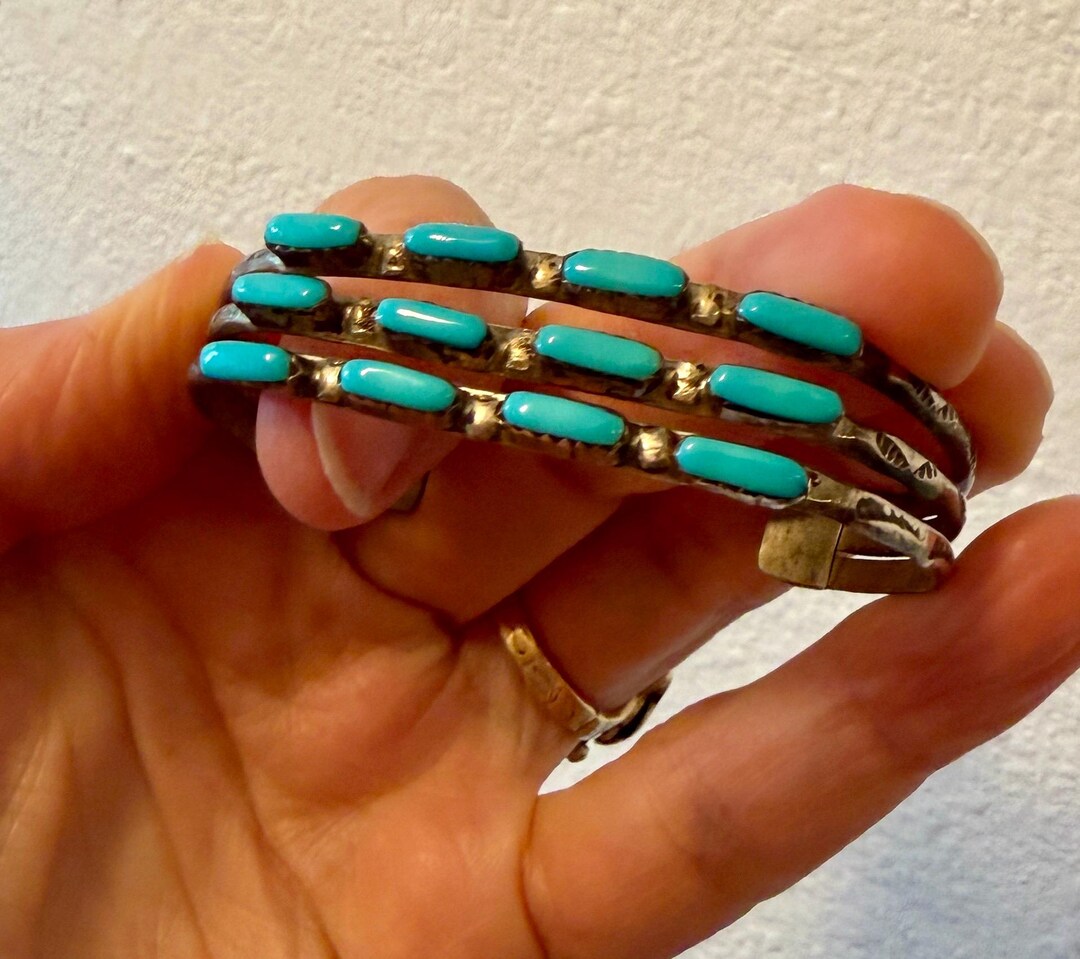 Vintage Sleeping Beauty Turquoise & Sterling Silver Petit Point 3 Row ...