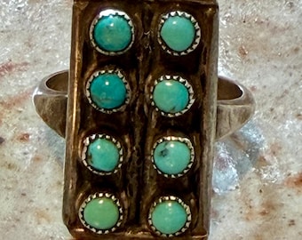 Size 7.5 vintage turquoise snake eye cluster ring, boho tribal beauty