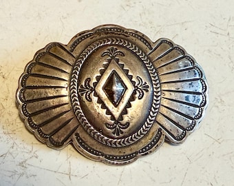 Old Pawn repousse cast concho slide/buckle, sterling silver, Navajo style MCM