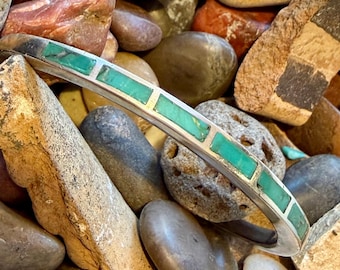 Vintage Bell Trading turquoise channel inlay, sterling silver stacking cuff,  native southwest style,