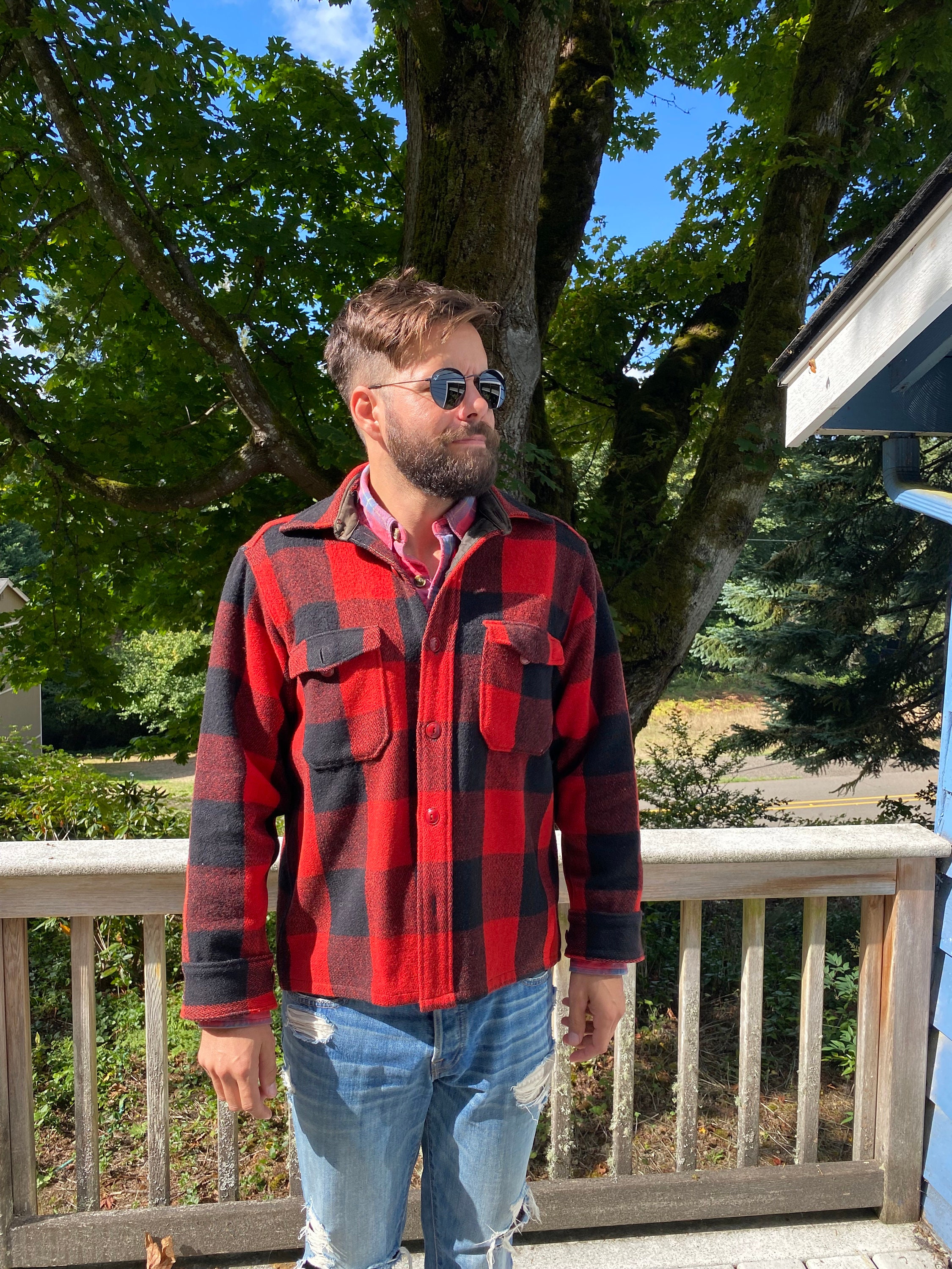 Buffalo Plaid Vintage Woolrich Shirt Coat, Red and Black Buffalo Plaid Vintage Woolrich Shirt Coat, Red and Black