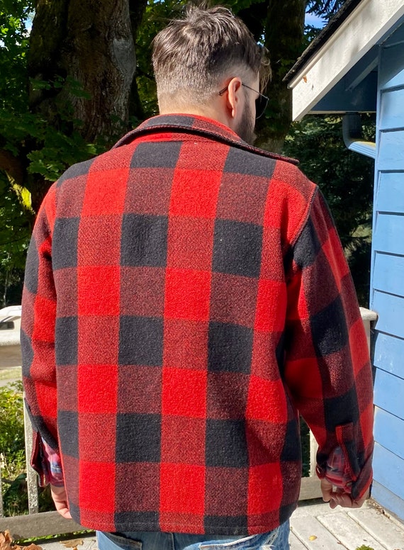 Buffalo Plaid Vintage Woolrich Shirt Coat, Red and Black Buffalo Plaid Vintage Woolrich Shirt Coat, Red and Black