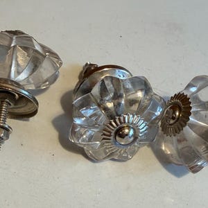 Set of 3 Vintage Glass Drawer Knobs, Crystal Cabinet Hardware, Restoration Replacement