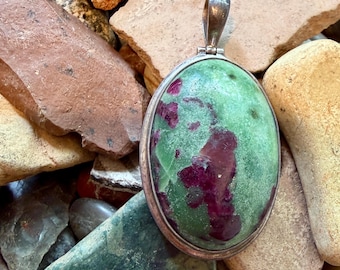 Large vintage Ruby Zoisite set in Sterling Silver Pendant