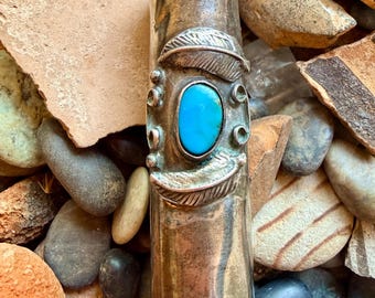 Vintage 70s sterling silver ROUND lighter cover,  chunk of turquoise, feathers design, Southwest smoke accessory