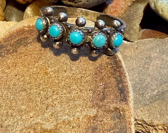 Vintage Sterling Silver Turquoise Ring: Snake Eye Setting, Size 6.75, boho tribal