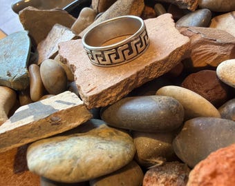 Vintage Sterling Silver Greek Key Ring, Friendship Jewelry, Size 7