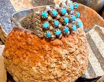 Vintage Zuni turquoise & Sterling Silver snake eye ring size 8 1/4, Signed JA