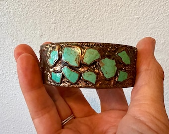 MCM Vintage Copper and Turquoise cuff by Bell Trading Company, Southwest native unisex jewelry