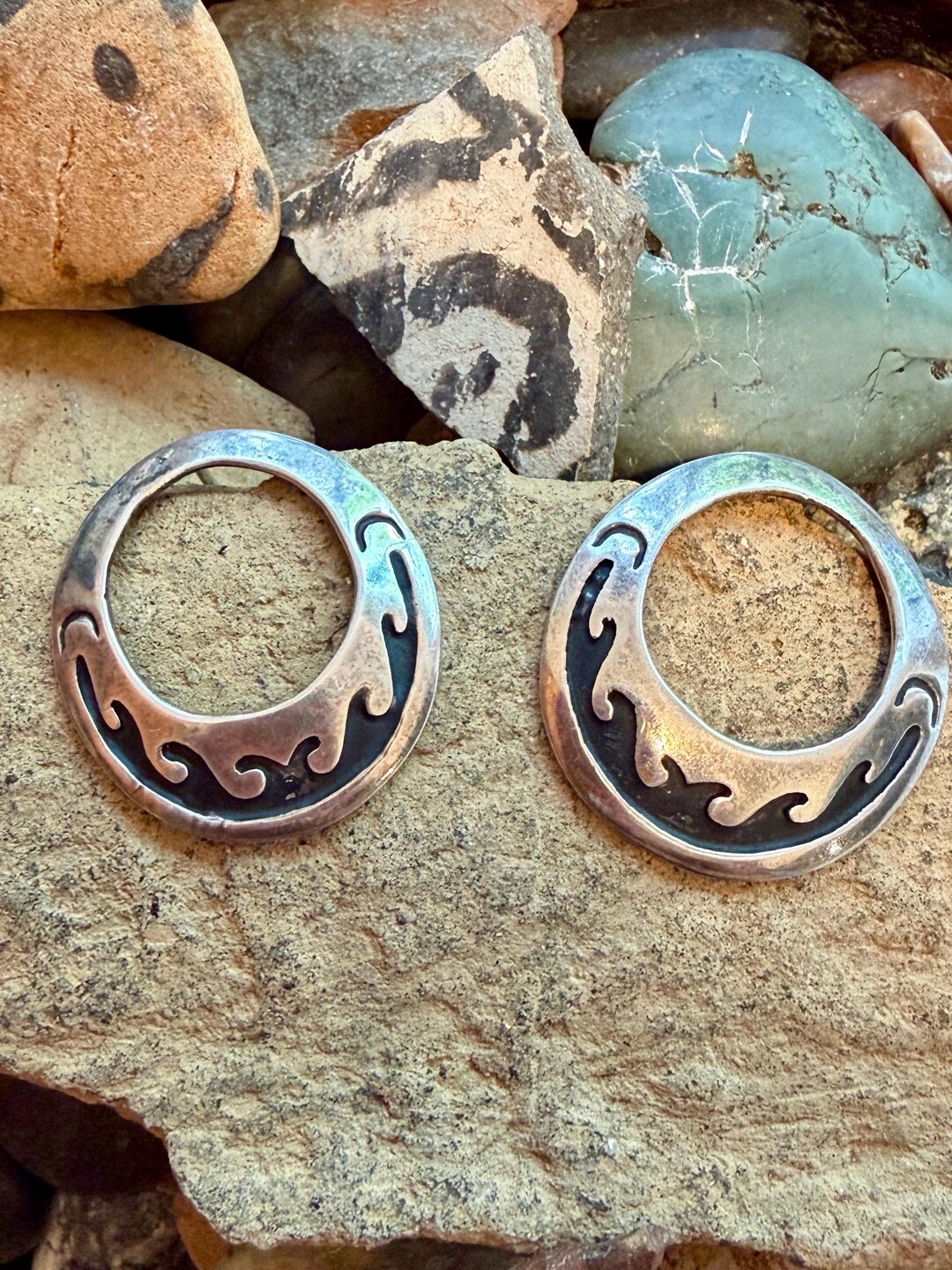 Signed Early Tommy Singer Sterling Silver Overlay Hoop Stud Earrings ...