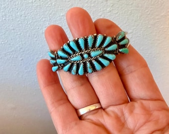 Vintage signed turquoise cluster cuff, sterling silver petit point tribal boho