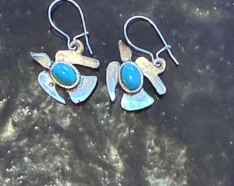 Thunderbird small drop earrings, Sterling Silver withTurquoise cab, Southwest Boho