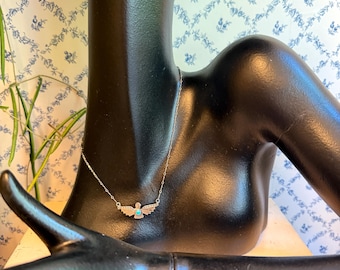 Classic Vintage Sterling Silver Thunderbird necklace with turquoise gem on 18”  925 chain. Perfect for layering or alone, Native icon