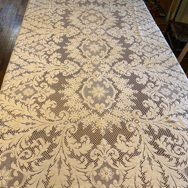 lace tablecloth, flowers leaves, fancy dining decor, 65”x80” off white, holiday dining, wedding gift decor, housewarming gift, garden party