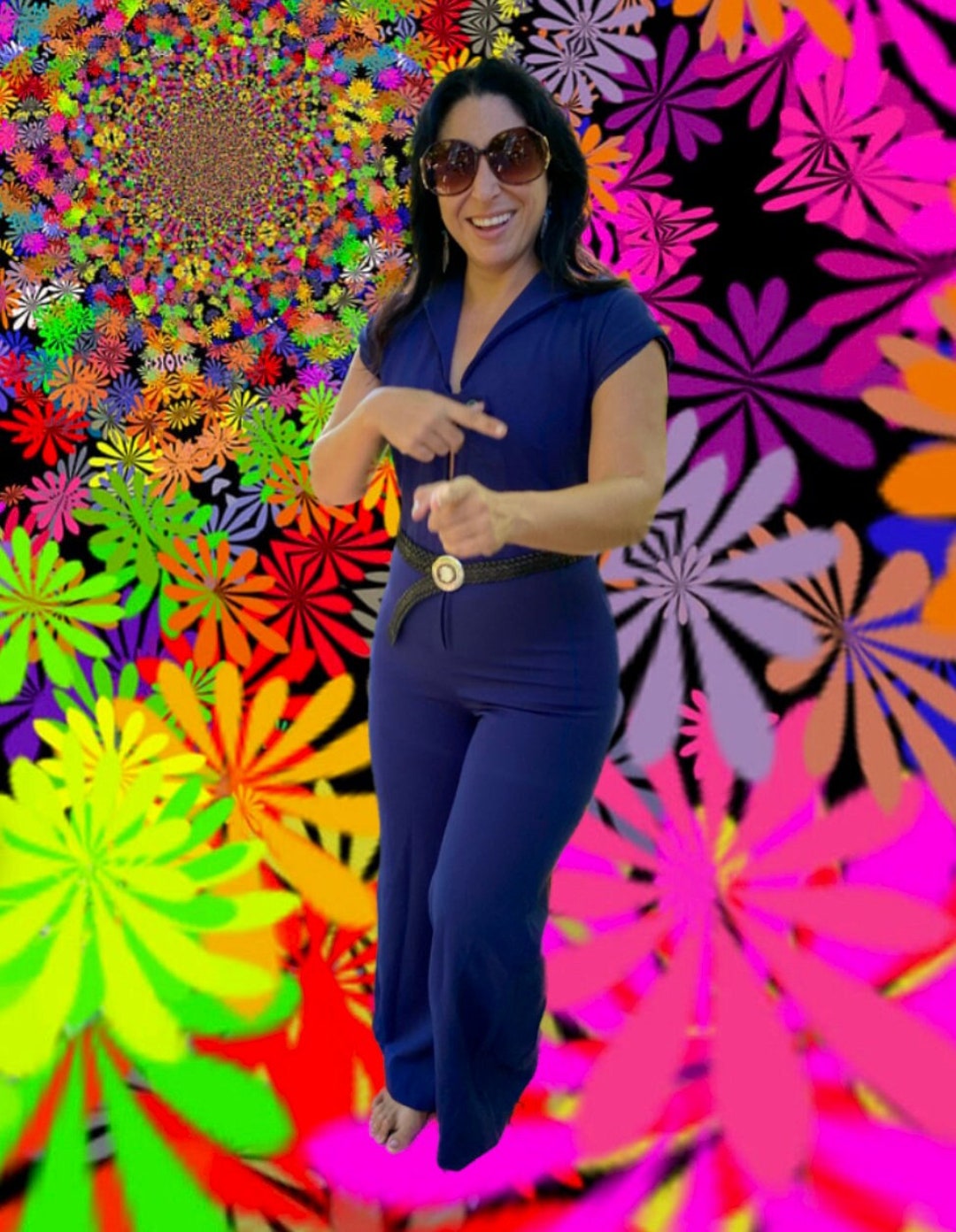 70s Polyester Jumpsuit Navy Blue S/M Handmade Great Etsy