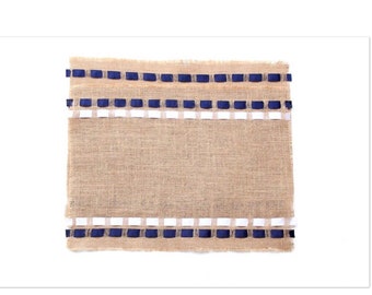 Nautical Table Placemats - Burlap Table Placemats Adorned with Satin Ribbons