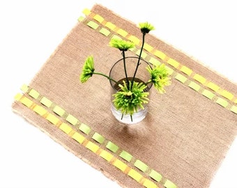 Spring Burlap Table Placemats with Ribbon Pattern