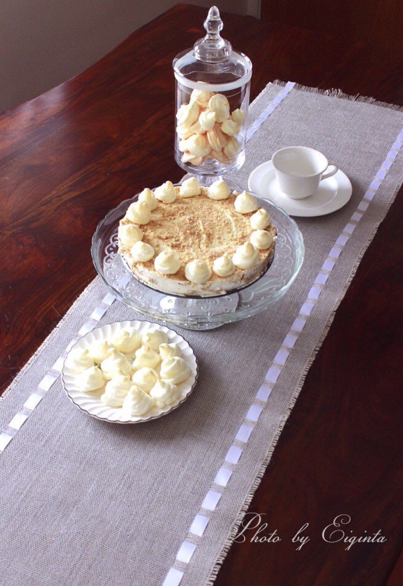 Mothers Day Burlap Table Runner Adorned with Satin Ribbon image 3