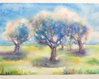 Mother’s Day Gift Blossoming Trees Watercolor Painting