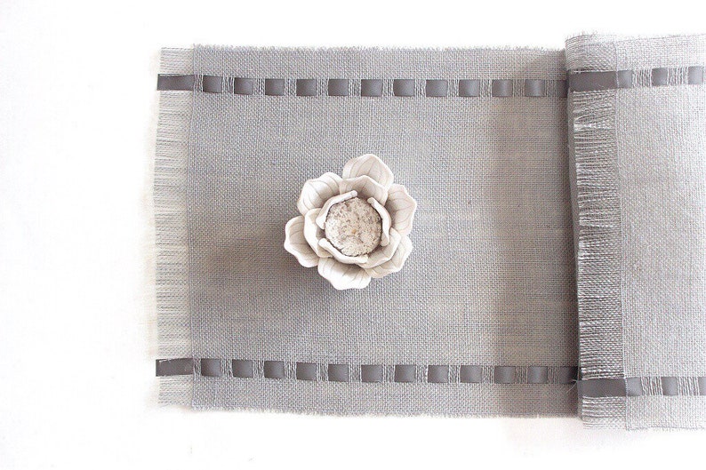 Mothers Day Burlap Table Runner Adorned with Satin Ribbon image 2