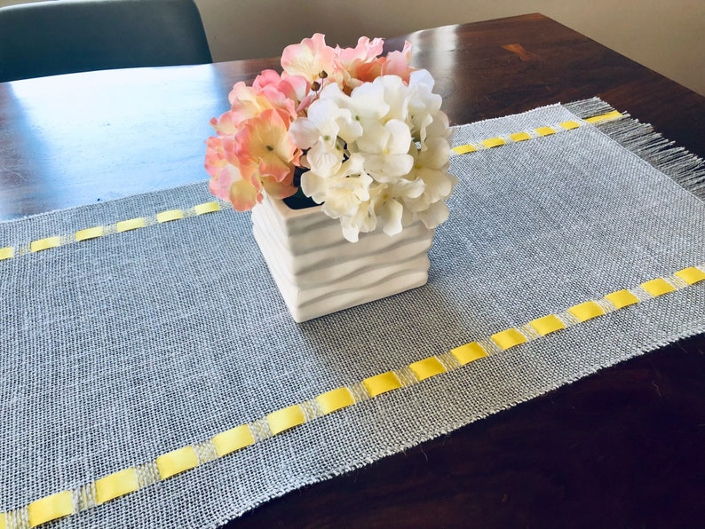 Mothers Day Burlap Table Runner Adorned with Satin Ribbon image 4