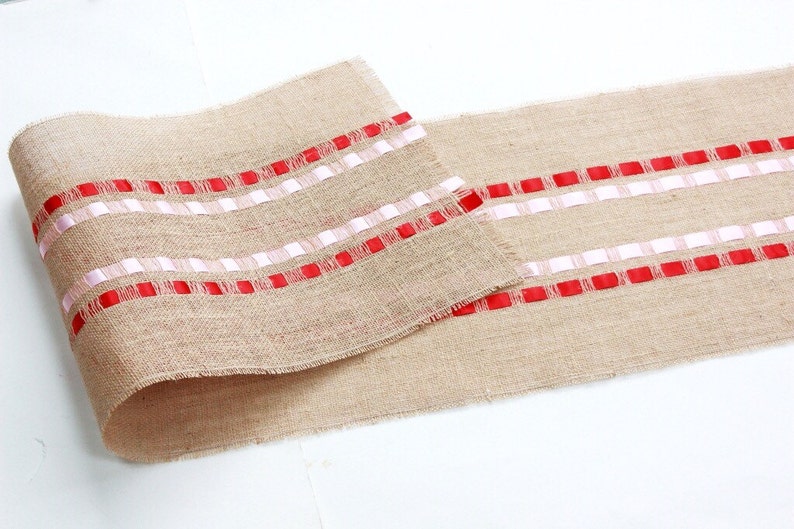 New Rustic Table Runner Every Day Table Decoration Burlap Runner Adorned with Ribbons Christmas Table Runner