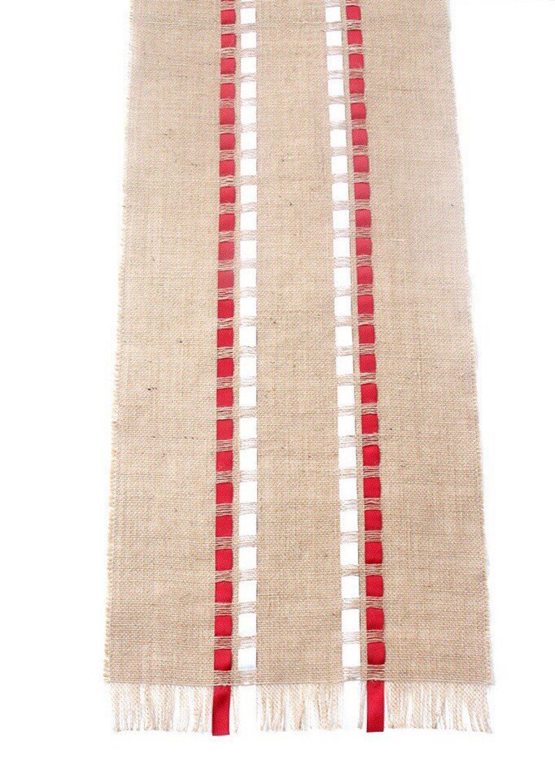 New Rustic Table Runner Every Day Table Decoration Burlap Runner Adorned with Ribbons Christmas Table Runner