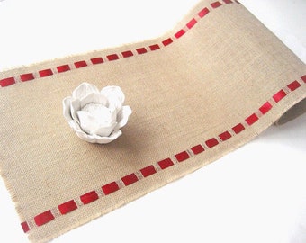 Burlap Table Runner - Indoor/Outdoor Table Topper Adorned with Satin Ribbon