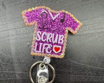Porta badge con strass viola glitterati: regalo per infermiere/i.