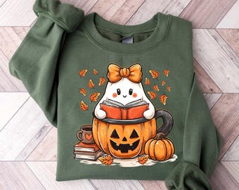 Halloween Ghost Reader Sweatshirt, Reading Books Shirt,  Funny Halloween Tee, Pumpkin Hoodie, Book Lover T-Shirt, Halloween Gift Idea