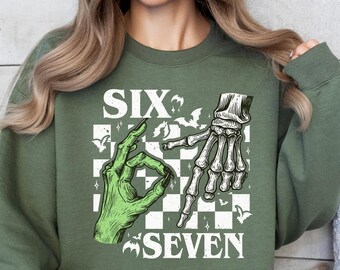 Six Seven Sweatshirt, 6 7 Shirt,6 7 Halloween Shirt, Funny Number Meme T-Shirt, Six Seven Spooky Meme Sweatshirt, Viral Tiktok Halloween Tee