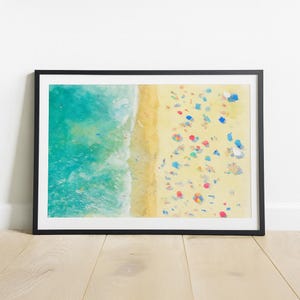 Aerial Beach Watercolor Print, Coastal Wall Art, Ocean Wave Painting, Summer Beach Decor, Art Print, Beach House Poster, Beach House Print