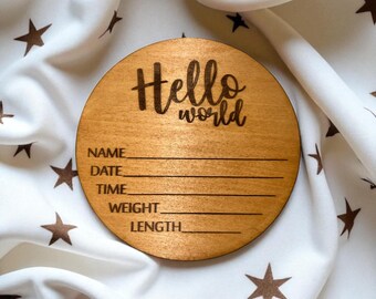 Wooden Hello World Baby Sign – Newborn Photo Prop, Nursery Keepsake