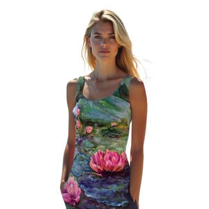 Water Lily Tank Top: Hand-Painted Floral Design, Women&#39;s Activewear