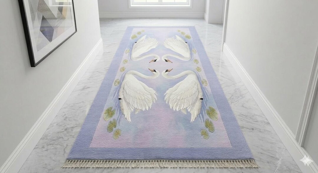 Swan Runner Rug 2x8 Pastel Tufted Wool Hallway Elegant Area Rug. - Etsy