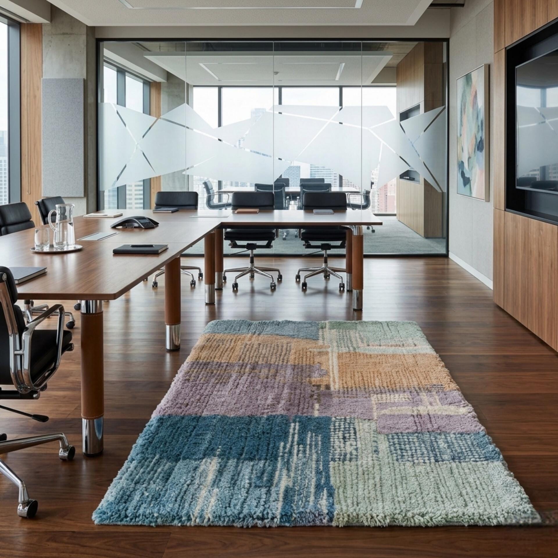 Abstract Colorblock Wool Rug | Pastel Blue Purple Gold Hand Tufted ...